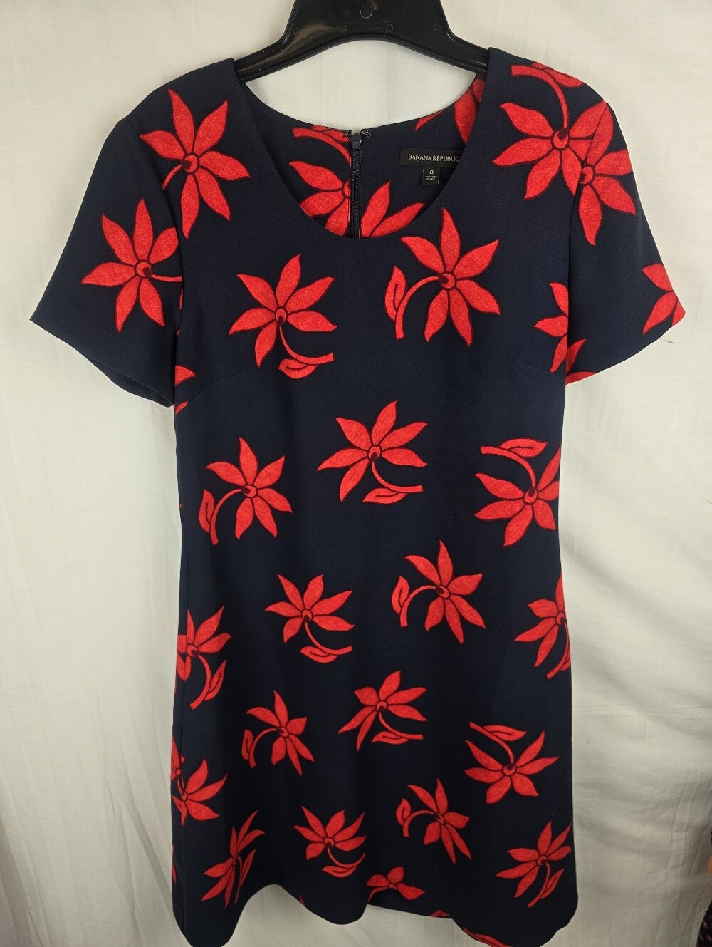 Banana Republic Navy & Red Floral Short Sleeve Dress Sz 8